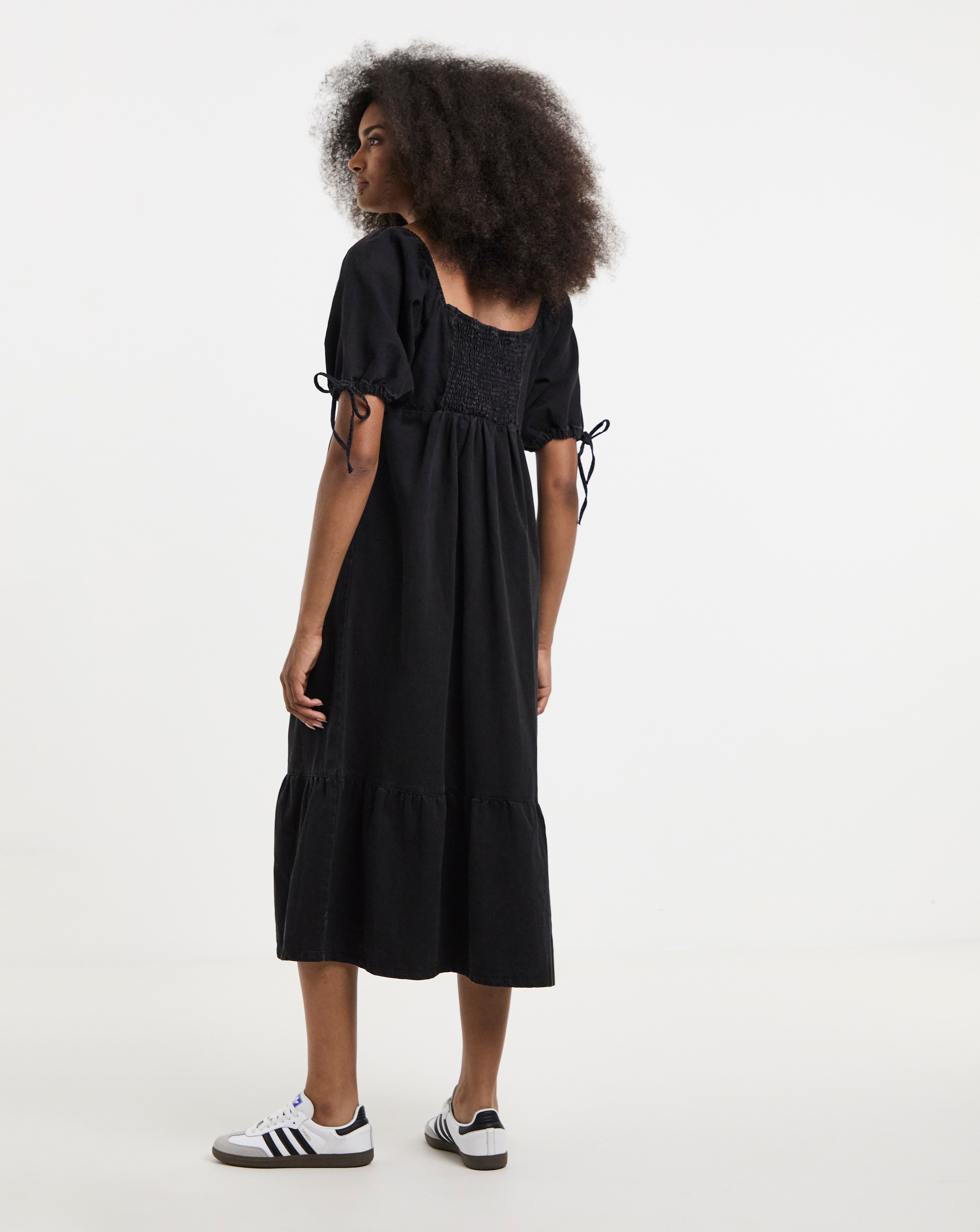 black denim smock dress Simply Be Midi Shirred Crew neck Size(<a href=