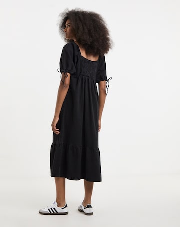 Simply Be Black Midi Shirred Denim Smock Dress