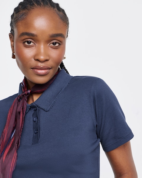 Simply Be Navy Short Sleeve Rib Polo Top