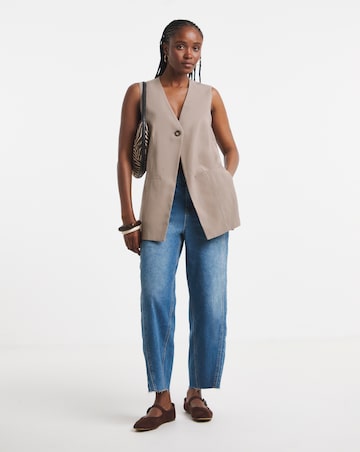 Neutral Soft Twill Longline Waistcoat