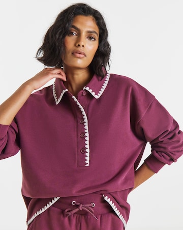 Simply Be Mulberry Whipstitch Long Sleeve Polo Sweatshirt