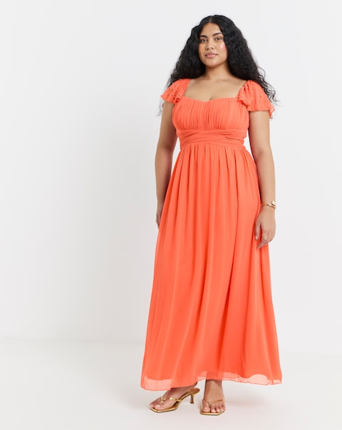 Little Mistress Frilled Sleeve Maxi Occasion Dress