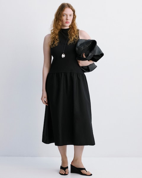 Mango Contrast Bodice Sleeveless Long Dress