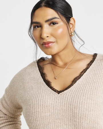 V-Neck Lace Trim Jumper