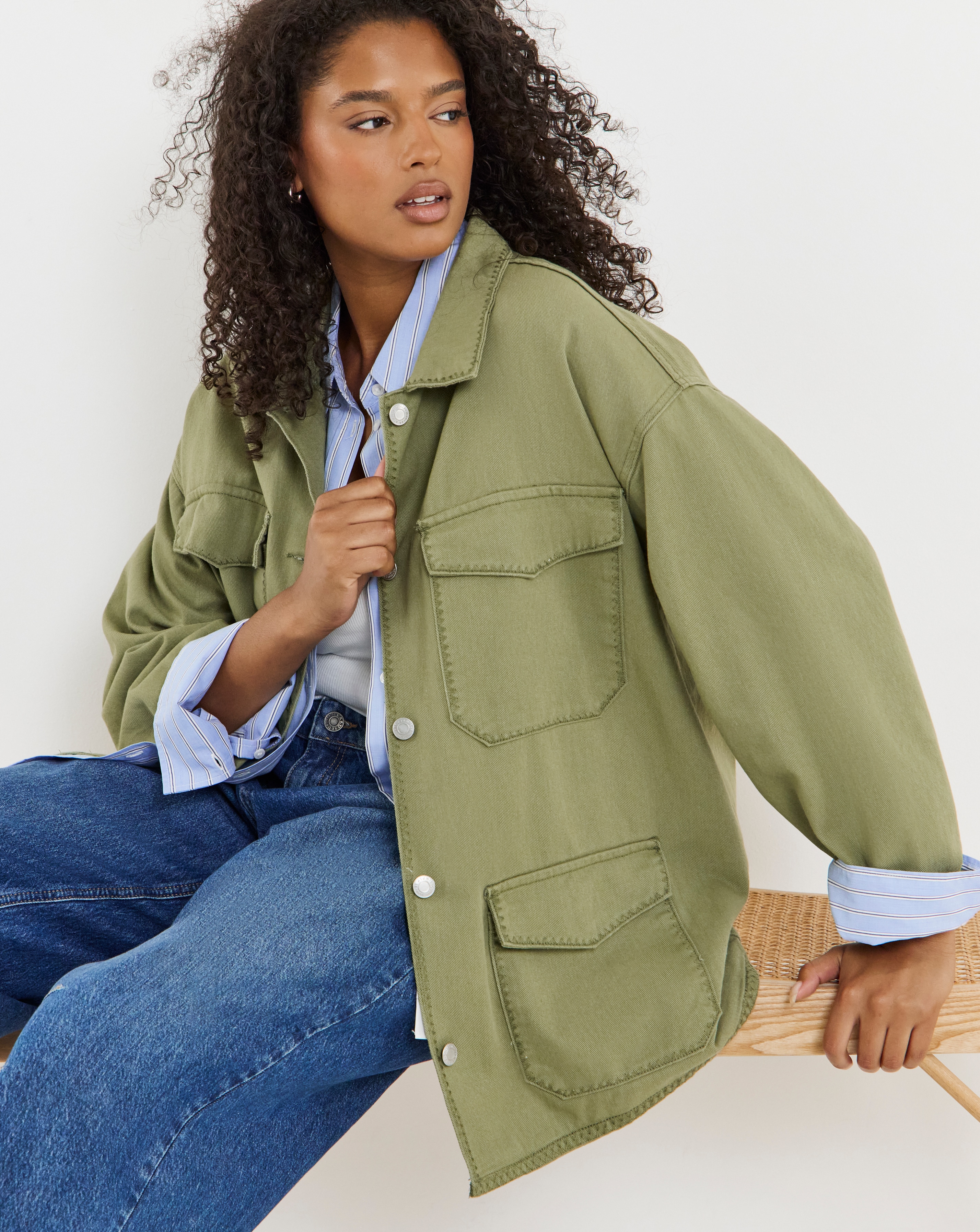 Simply Be Black Utility Button Through Jacket | Simply Be