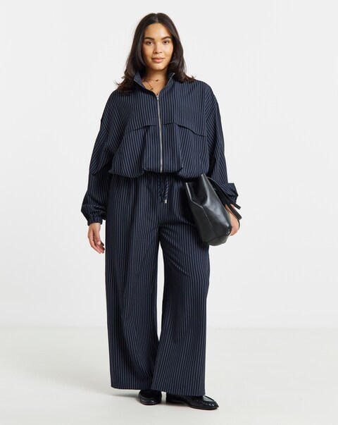 Simply Be Navy Pinstripe Wide Leg Trouser Co-ord