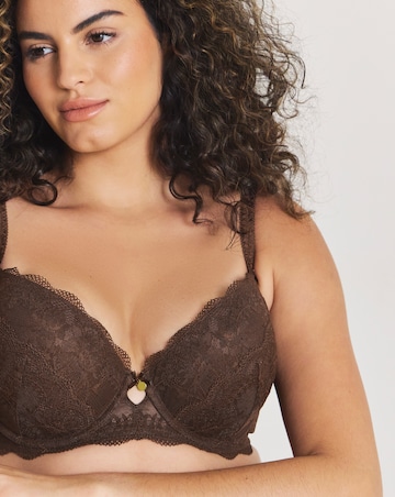 Pretty Secrets Floral Lace Boost Plunge Bra (B-F) Chocolate