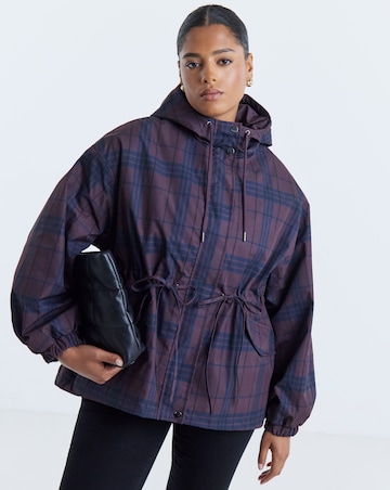 Check Print Hooded Swing Parka Jacket