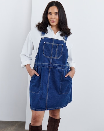 Mid Blue Denim Mini Dungaree Dress