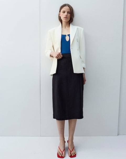 Mango Mid-Rise Linen Midi Skirt