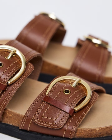 Hanoi Leather Double Buckle Footbed Sandals - Extra Wide Fit (EEE)