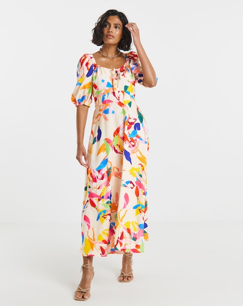 Twisted Wunder Crepe Tropical Midaxi Dress