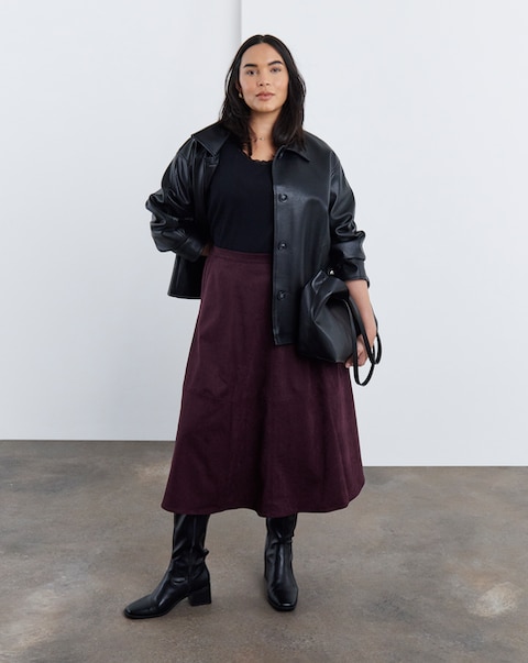 Simply Be Plum Suedette Seam Detail Midi Skirt