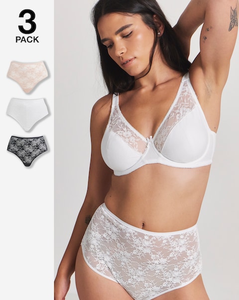 Pretty Secrets (3 Pack) Full Fit Lace Knickers Black/White/Almond