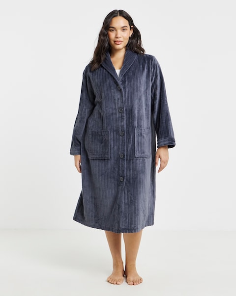 Pretty Secrets Button Through Fleece Gown Navy
