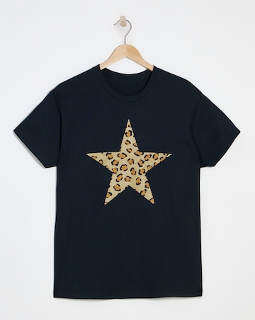 Simply Be Black Leopard Print Star Graphic T-Shirt