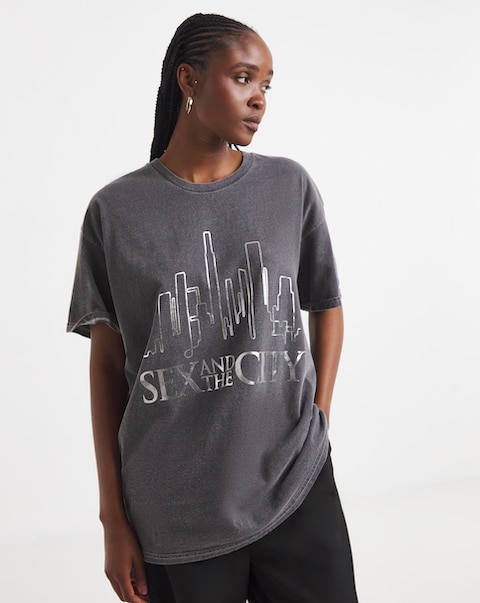 Simply Be Washed Grey Sex & The City Foil License T-Shirt