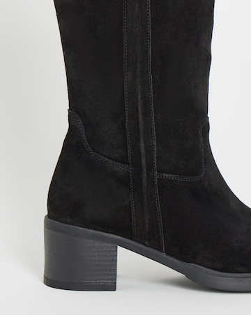 Winnie Suede Low Block Heel Knee High Boots - Wide Fit (E) & Curvy Calf