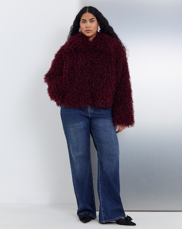 Simply Be Burgundy Zip Front Short Faux Fur Coat