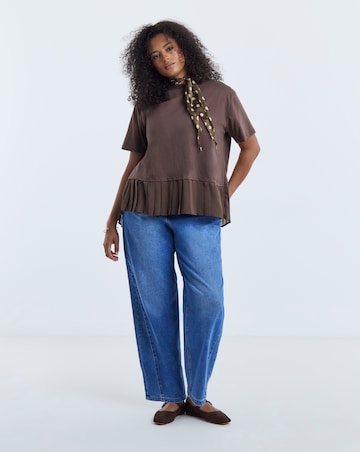 Simply Be Chocolate Tee With Woven Pleated Back