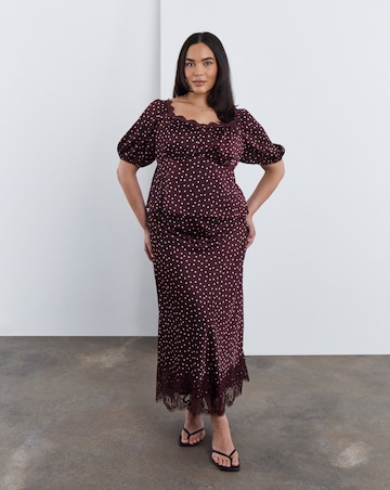 Simply Be Burgundy Spot Short Sleeve Lace Trim Top Co Ord