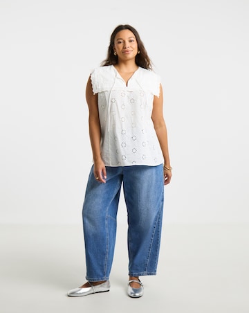 White Collar Detail Broderie Top