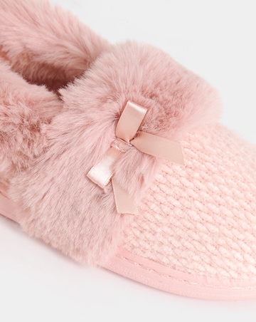 Audrey Faux Fur Trim Full Back Slippers - Extra Wide Fit (EEE)