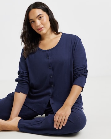 Pretty Secrets Cotton Pointelle Rib Pyjama Set Navy