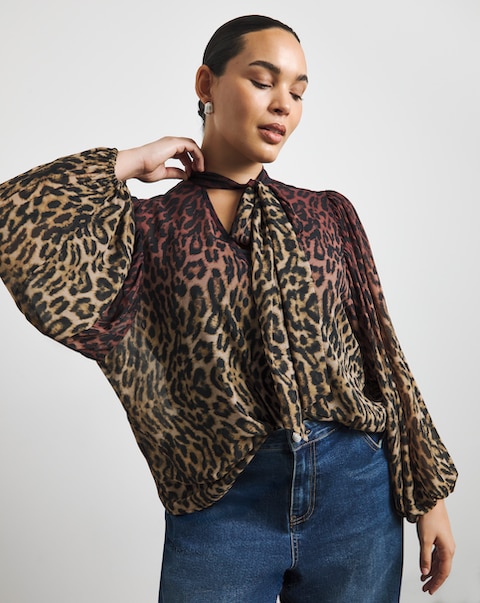 Joanna Hope Chiffon Tie Neck Blouse