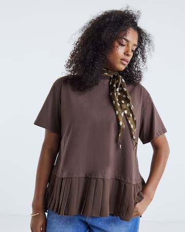Simply Be Chocolate Tee With Woven Pleated Back