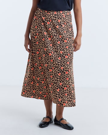 Simply Be Leopard Lipstick Print Woven Midi Skirt