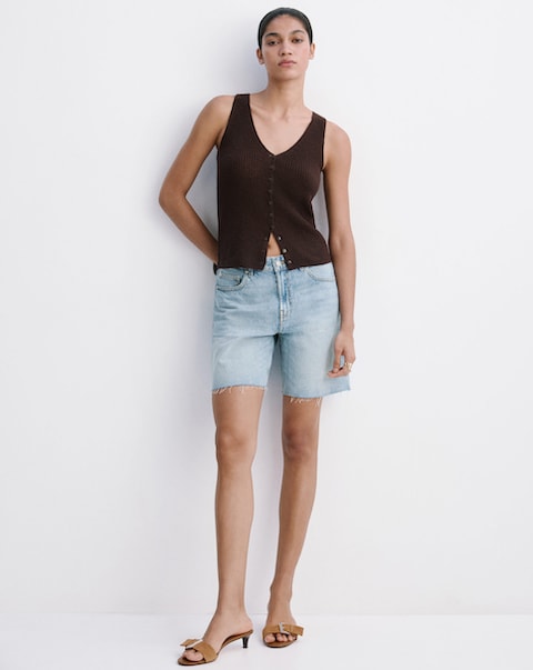 Mango Anne Low Waist Denim Style Bermuda Shorts