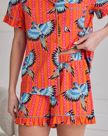 Chelsea Peers Frill Short Pyjama Set Parrot Stripe Print