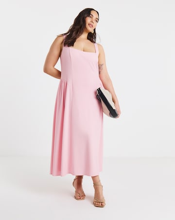 Pink Scuba Crepe Waist Detail Midi Dress