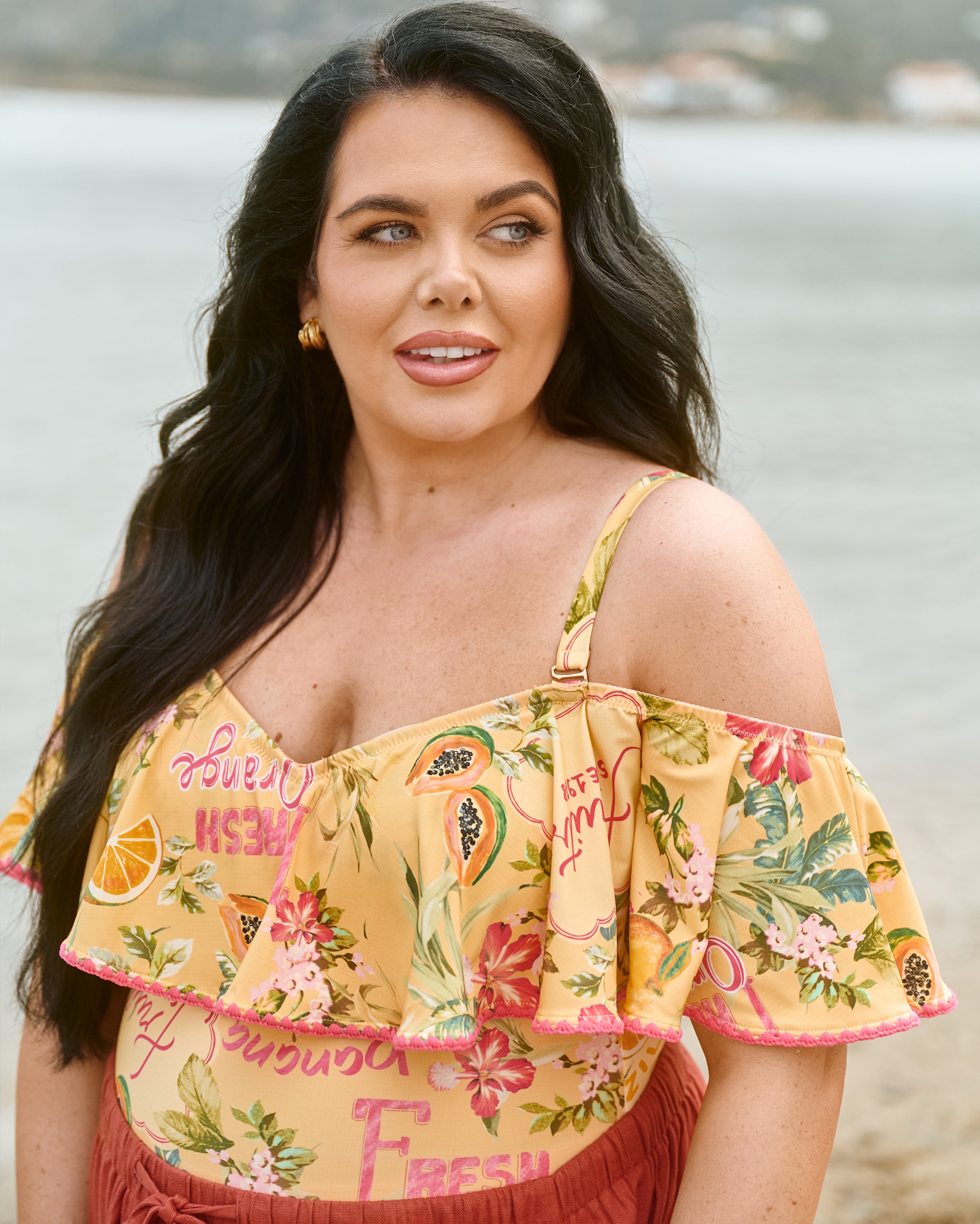 Figleaves Fruit Print Bardot Tummy Control Swimsuit