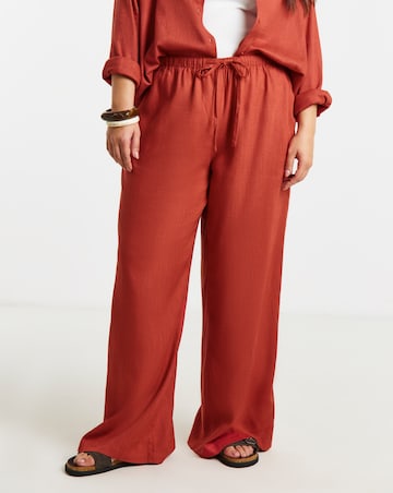 Rust Tie Waist Linen Wide Leg Trousers