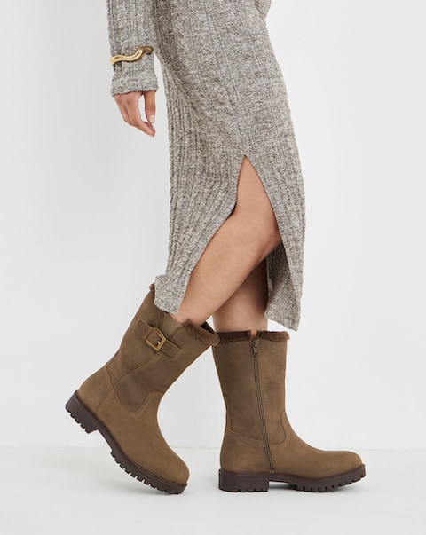 Maryse Faux Fur Trim Flat Calf Boots - Wide Fit (E)