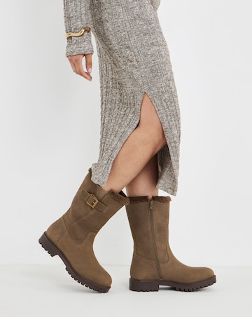 Maryse Faux Fur Trim Flat Calf Boots - Wide Fit (E)