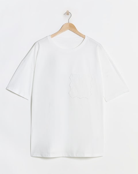 Simply Be White Broderie Pocket T-Shirt