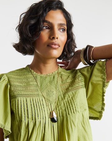 Olive Angel Sleeve Lace Insert Blouse