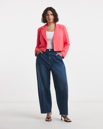 Coral Cropped Linen Look Blazer