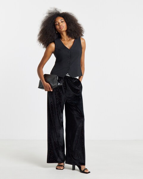 Twisted Wunder Glitter Velvet Wide Leg Trouser