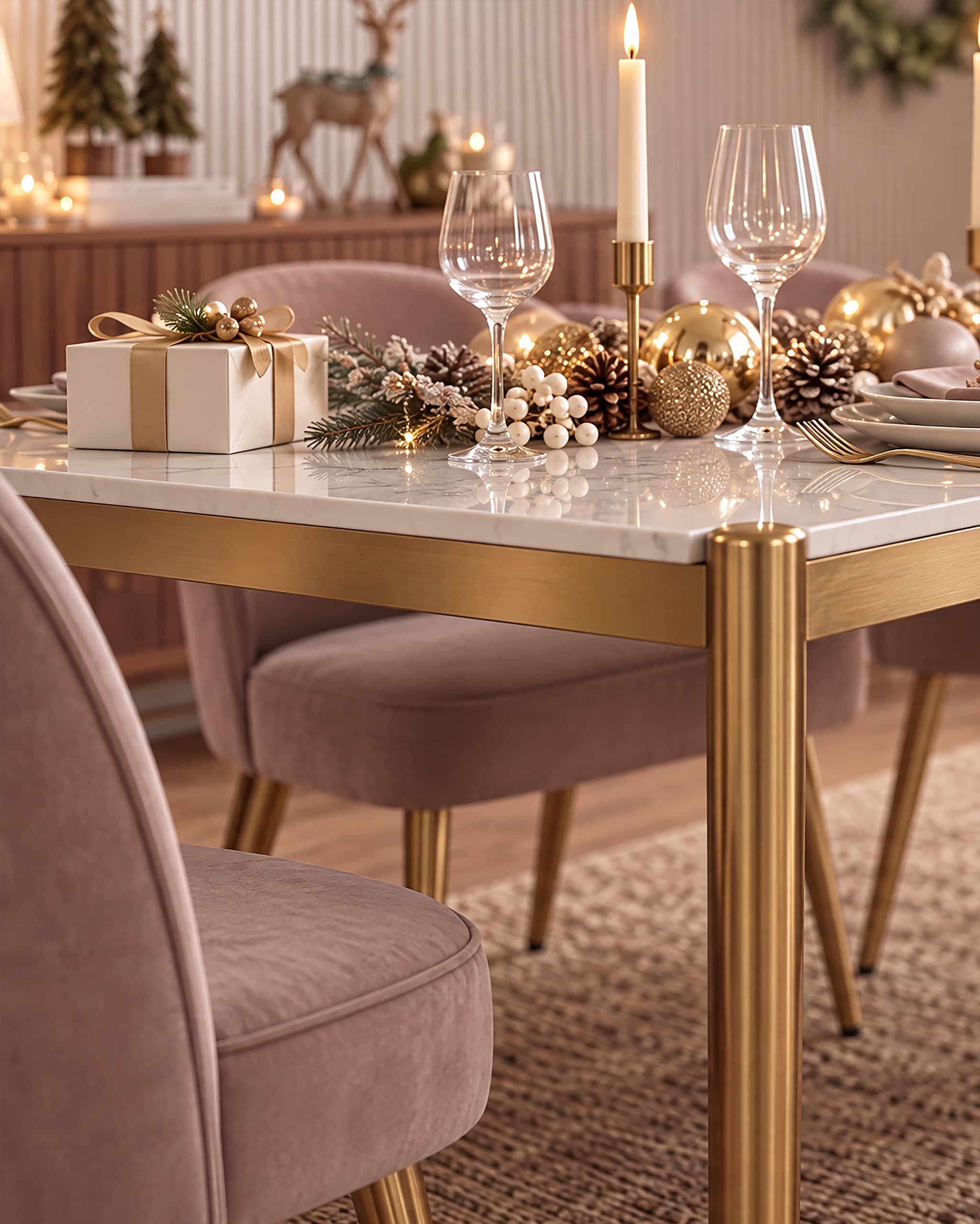 Dining table and chairs ready for a festive meal