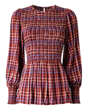 Joe Browns Matilda Checked Blouse With Sheered Body And Balloon Sleeve