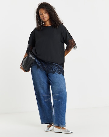 Simply Be Black Lace Trim Boxy Top