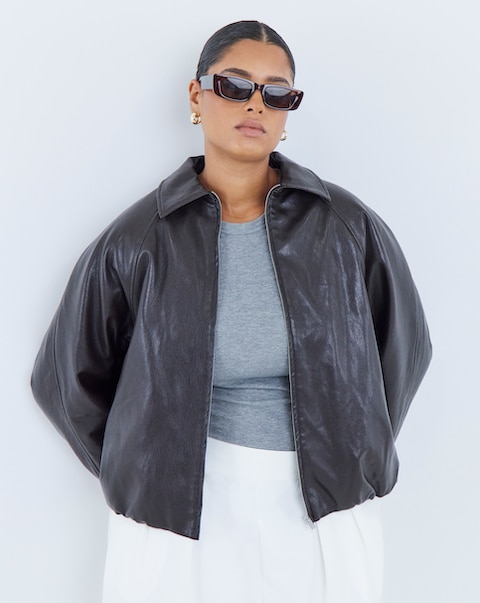 Chocolate Bubble Hem Faux Leather Jacket
