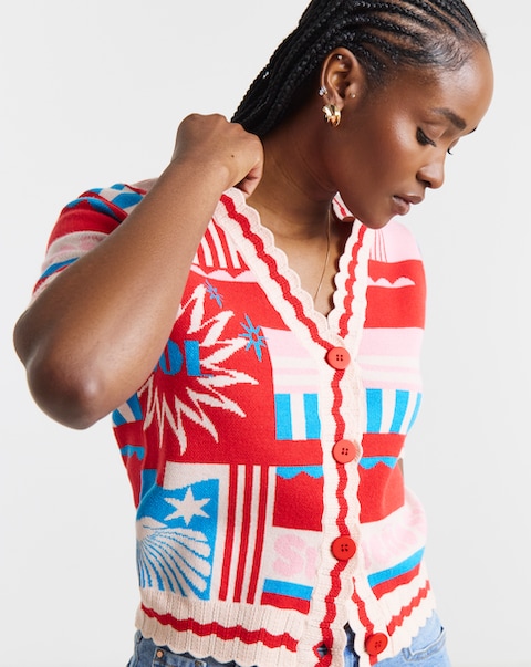Short Sleeve Graphic Print Cardigan