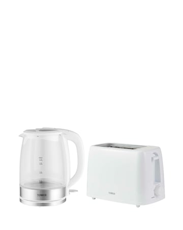 Presto 1.7 Litre Glass Kettle and 2 Slice Plastic Toaster