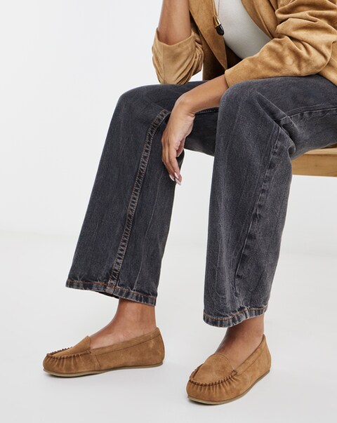 Gretel Suede Puckered Flat Loafers - Wide Fit (E)