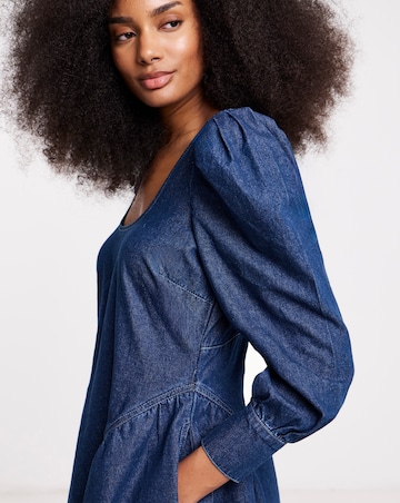 Mid Blue Long Sleeve Mini Dress